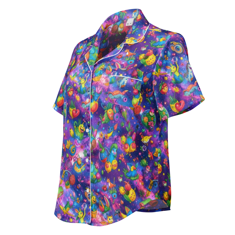 Cosmic Garden Critters on Women's Short Sleeve Pajama Top — Left Front
