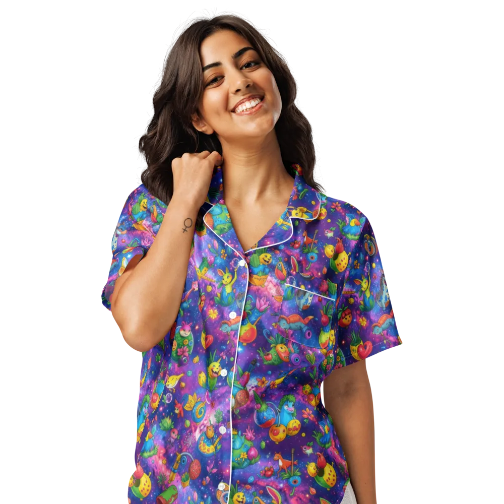 Cosmic Garden Critters on Women's Short Sleeve Pajama Top — Front