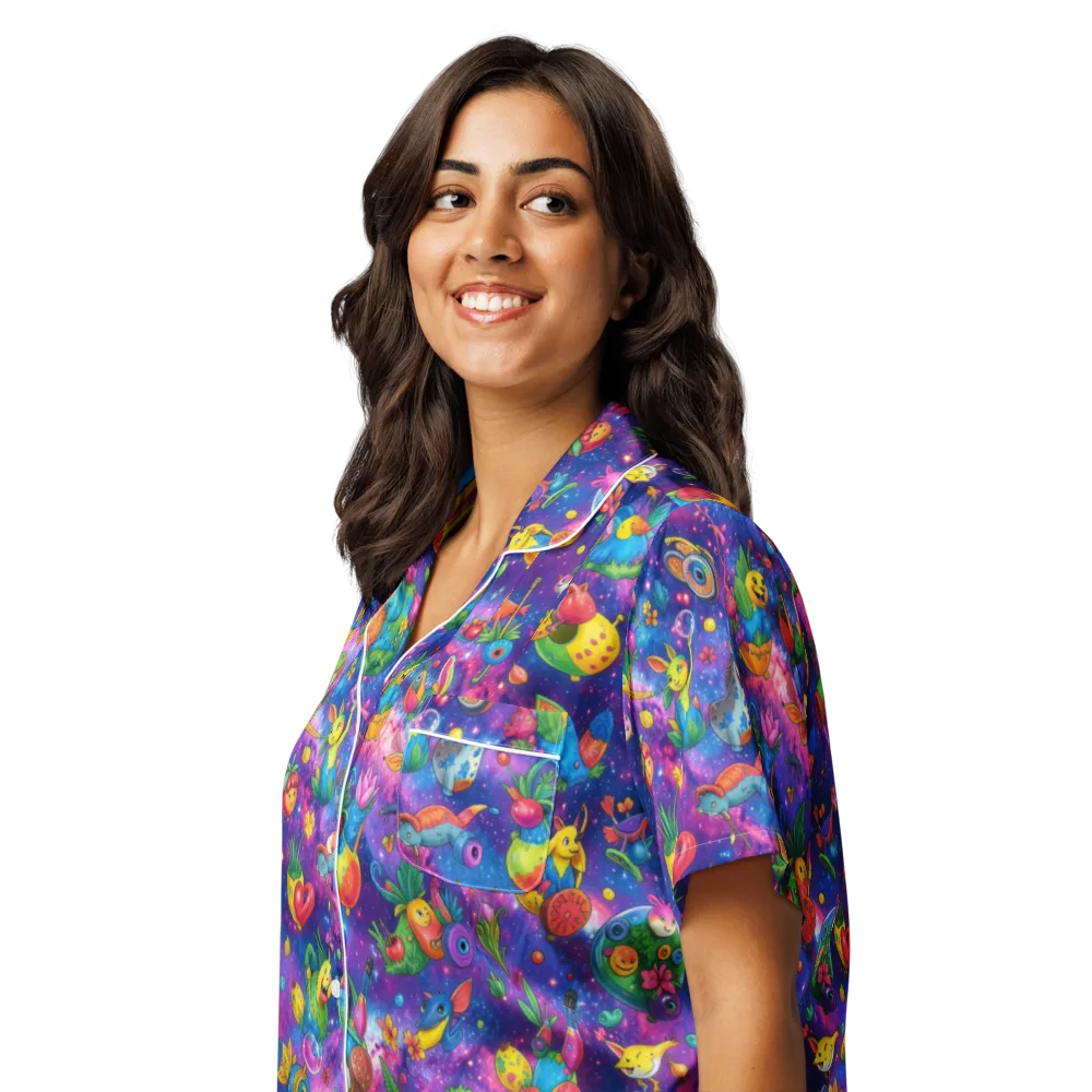 Cosmic Garden Critters on Women's Short Sleeve Pajama Top — Left Front