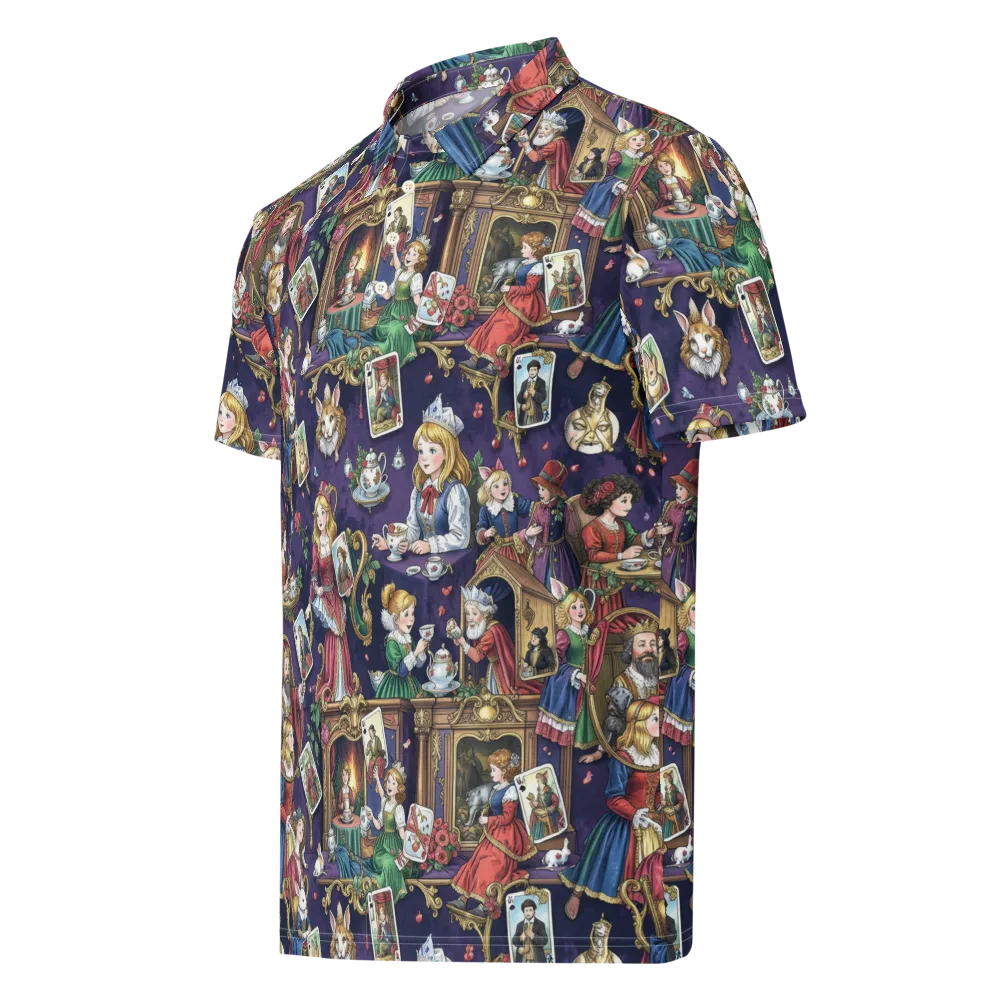 Wonderland Tableau on Men's Slim Fit Polo Shirt — Left Front