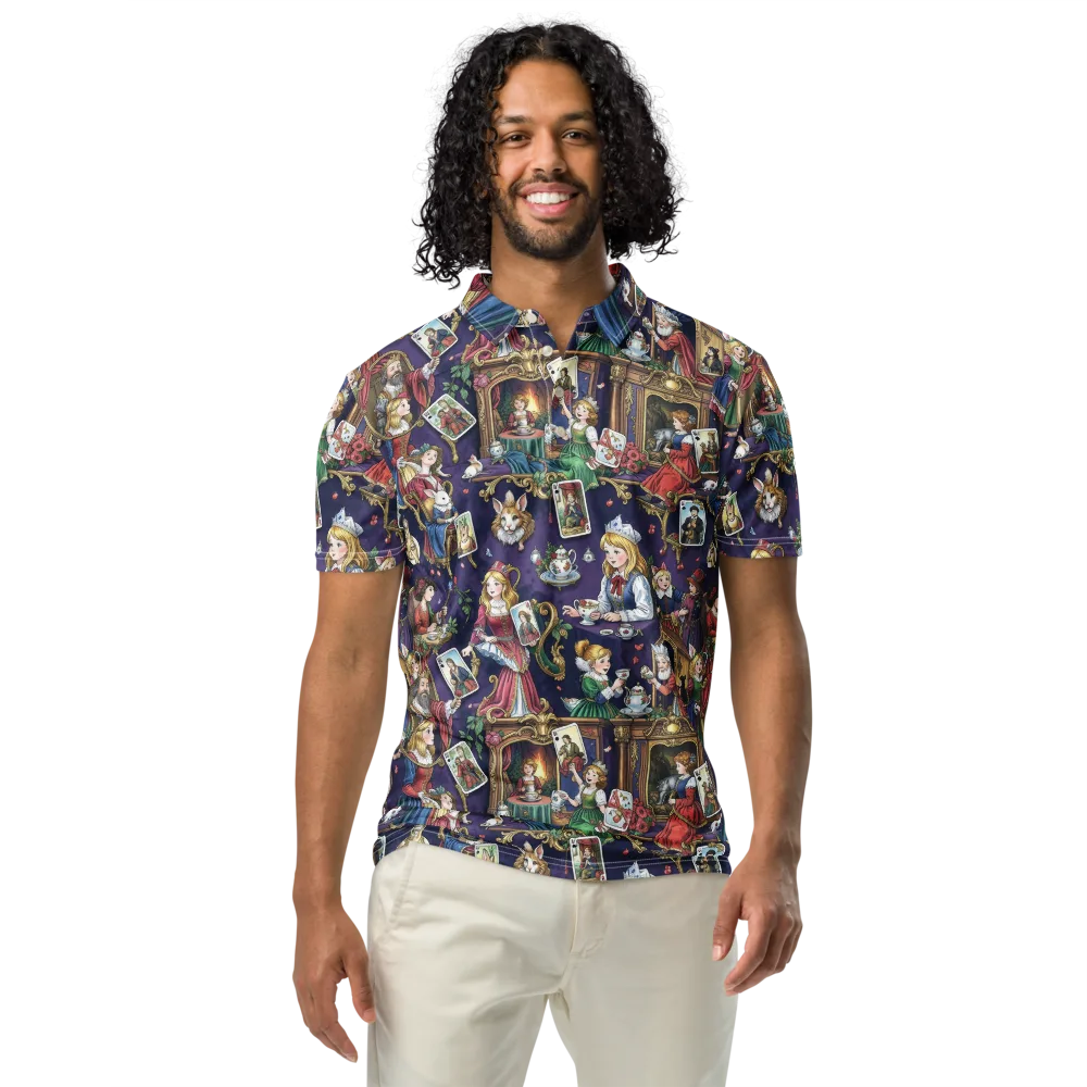 Wonderland Tableau on Men's Slim Fit Polo Shirt — Front