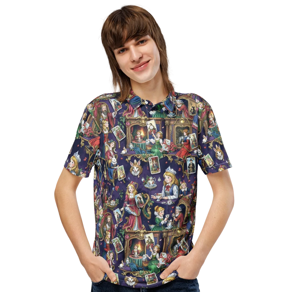 Wonderland Tableau on Men's Slim Fit Polo Shirt — Front