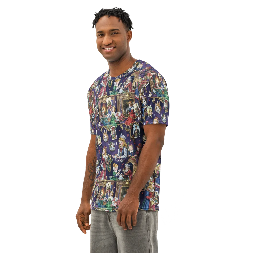 Wonderland Tableau on Men's Cotton Crew Neck T-Shirt — Left Front