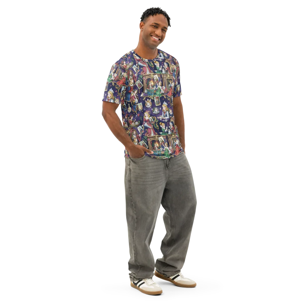Wonderland Tableau on Men's Cotton Crew Neck T-Shirt — Right Front