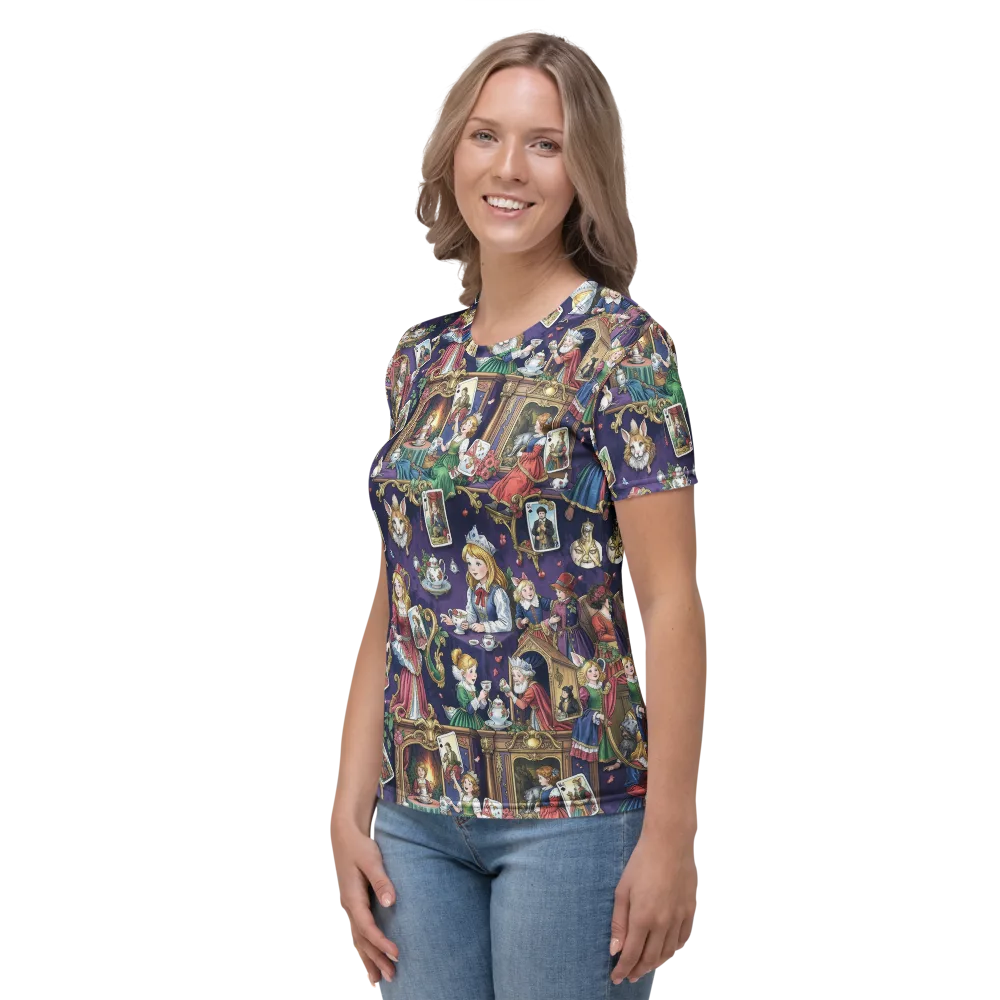 Wonderland Tableau on Women's Crew Neck T-Shirt — Left