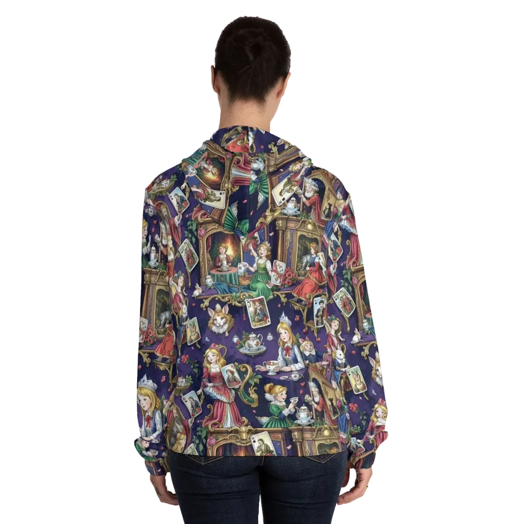Wonderland Tableau on Women's Full-Zip Hoodie — Back On Person