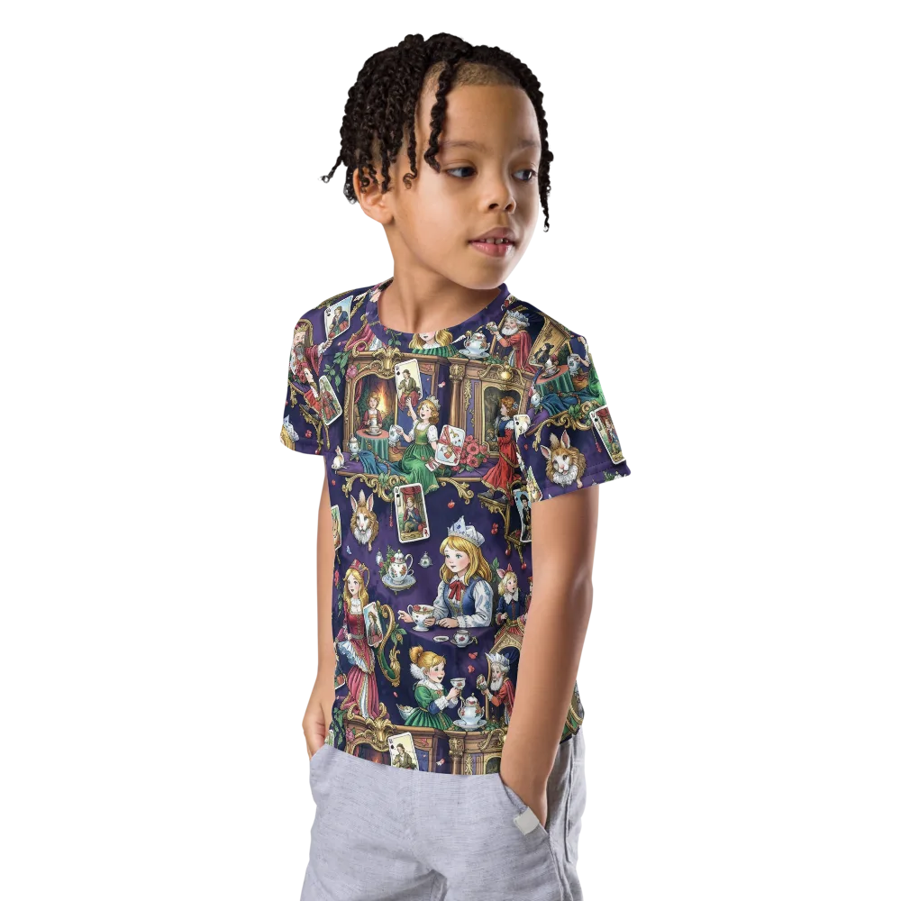 Wonderland Tableau on Kids Crew Neck T-Shirt — Left Front