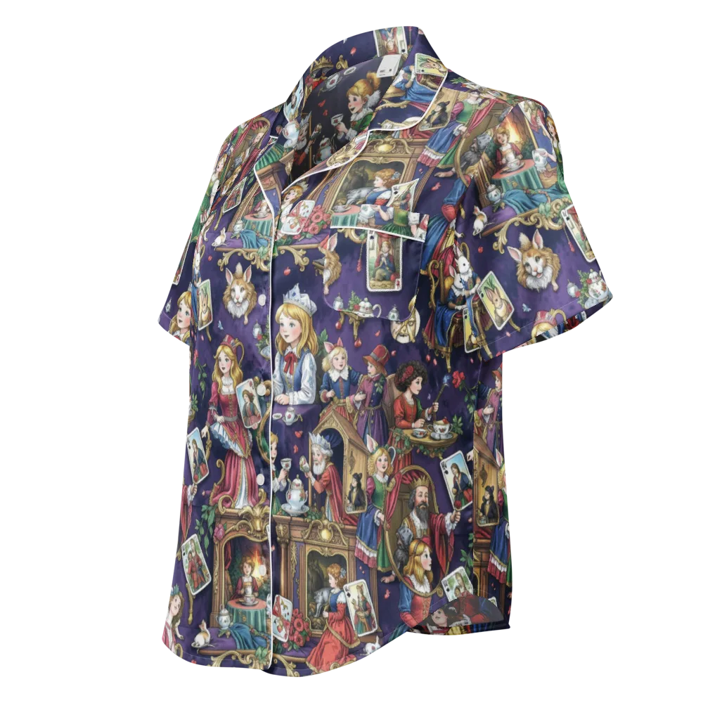 Wonderland Tableau on Women's Short Sleeve Pajama Top — Left Front