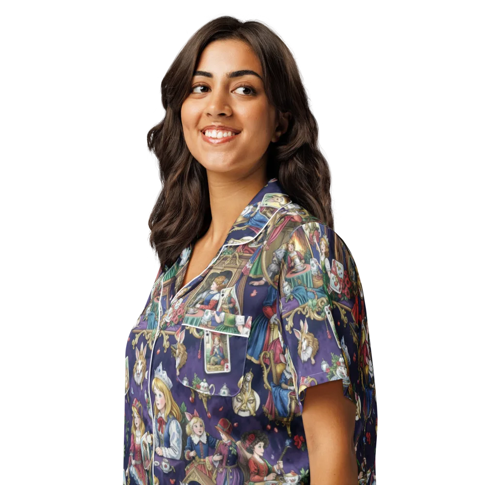 Wonderland Tableau on Women's Short Sleeve Pajama Top — Left Front