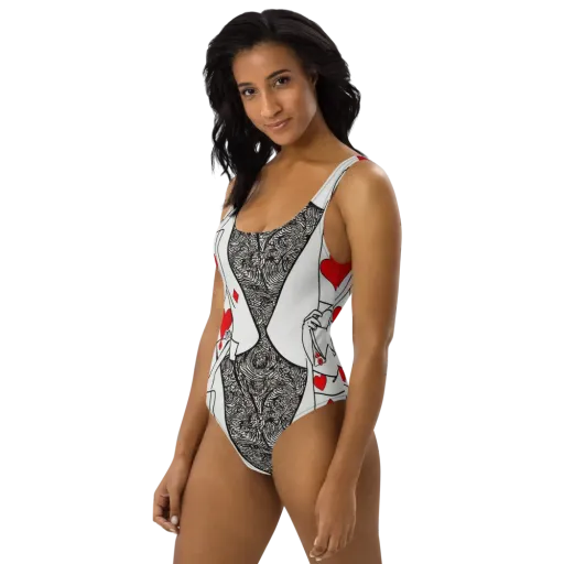 Heartbreak Hourglass on a One-Piece Swimsuit