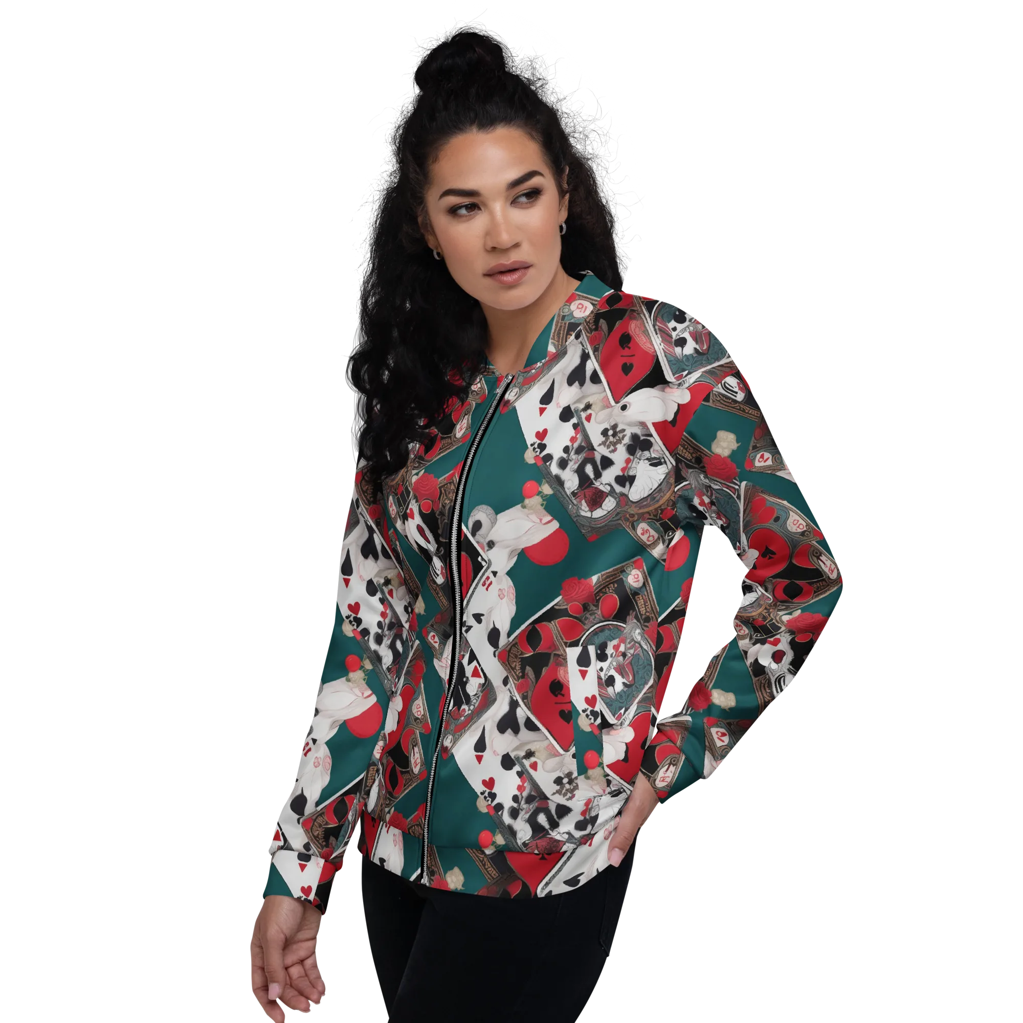 Wonderland Wager on Bomber Jacket — Left