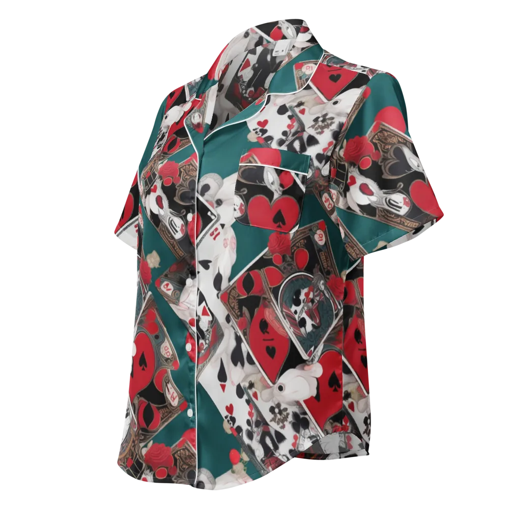 Wonderland Wager on Women's Short Sleeve Pajama Top — Left Front