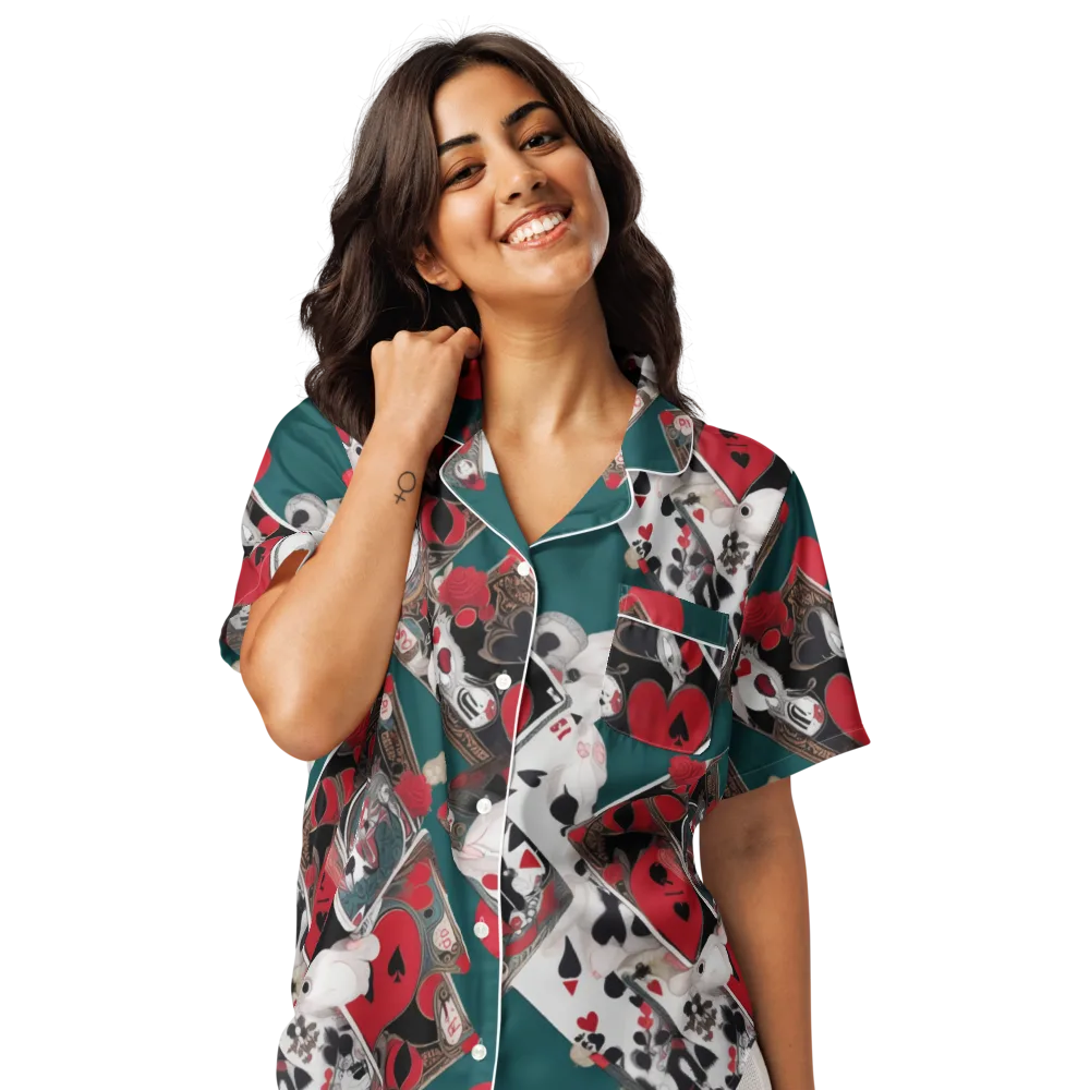 Wonderland Wager on Women's Short Sleeve Pajama Top — Front