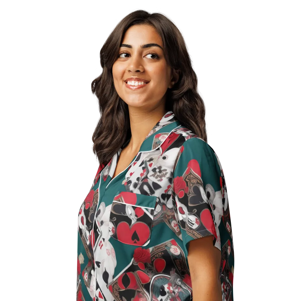 Wonderland Wager on Women's Short Sleeve Pajama Top — Left Front
