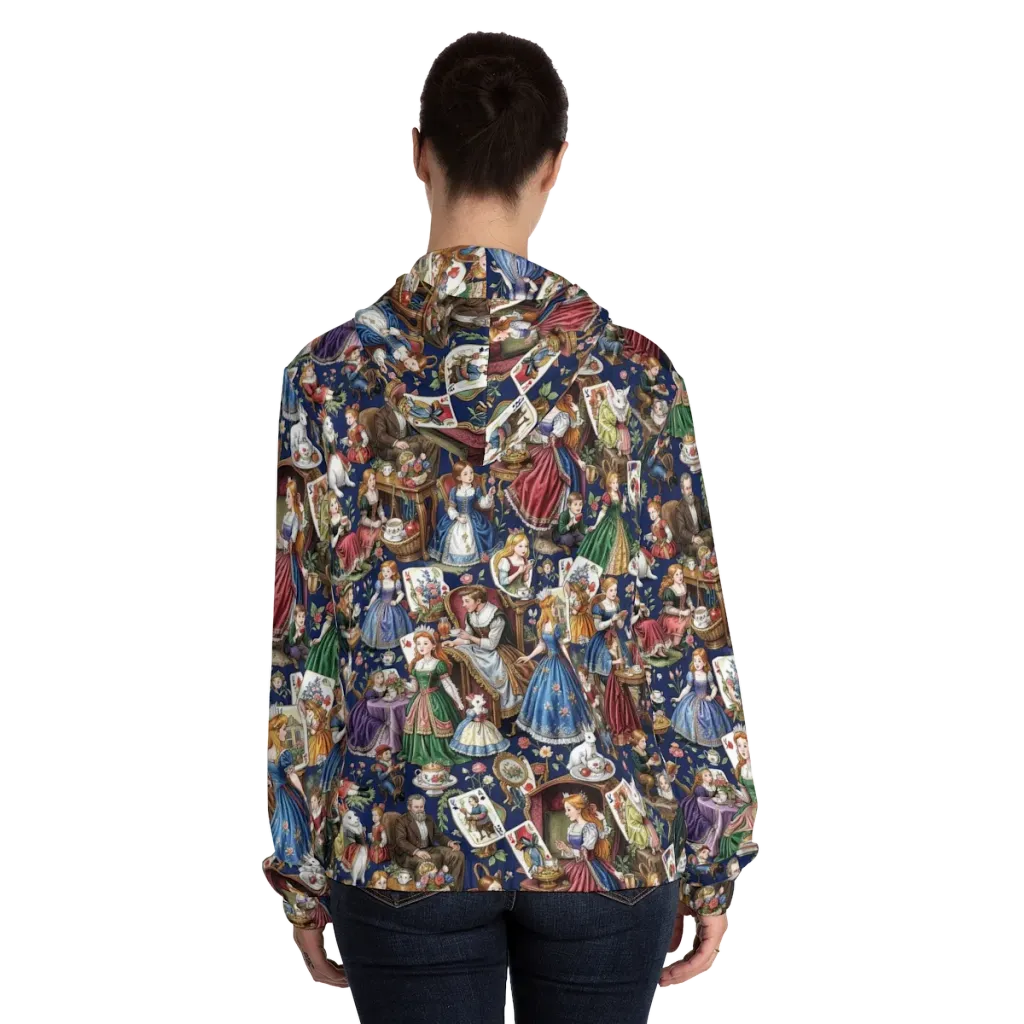 Wonderland Tea Society on Women's Full-Zip Hoodie — Back On Person