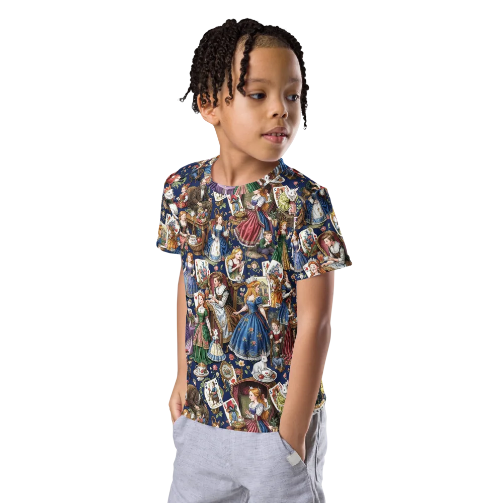 Wonderland Tea Society on Kids Crew Neck T-Shirt — Left Front
