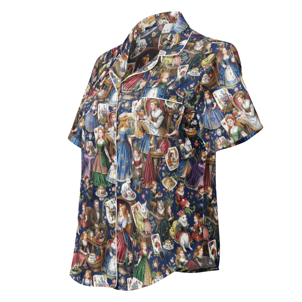 Wonderland Tea Society on Women's Short Sleeve Pajama Top — Left Front