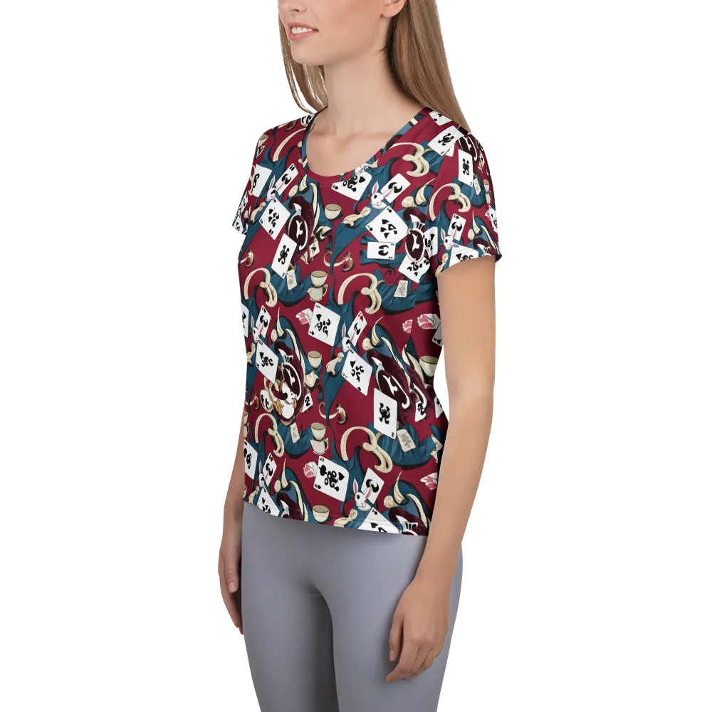 Rabbit Hat Trick on Women's Athletic T-Shirt — Left