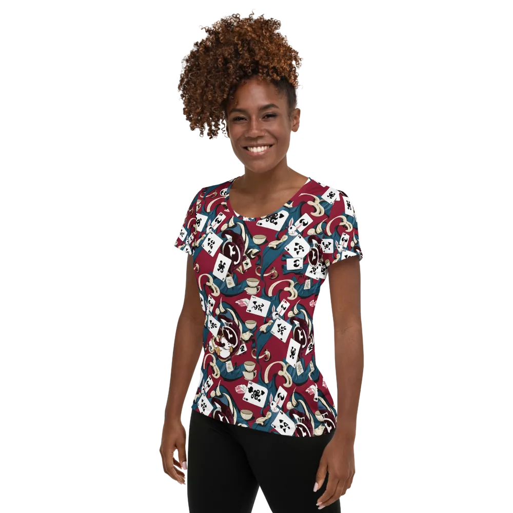 Rabbit Hat Trick on Women's Athletic T-Shirt — Left