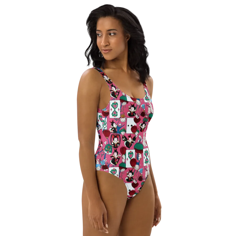 Wonderland Shuffle on One-Piece Swimsuit — Right