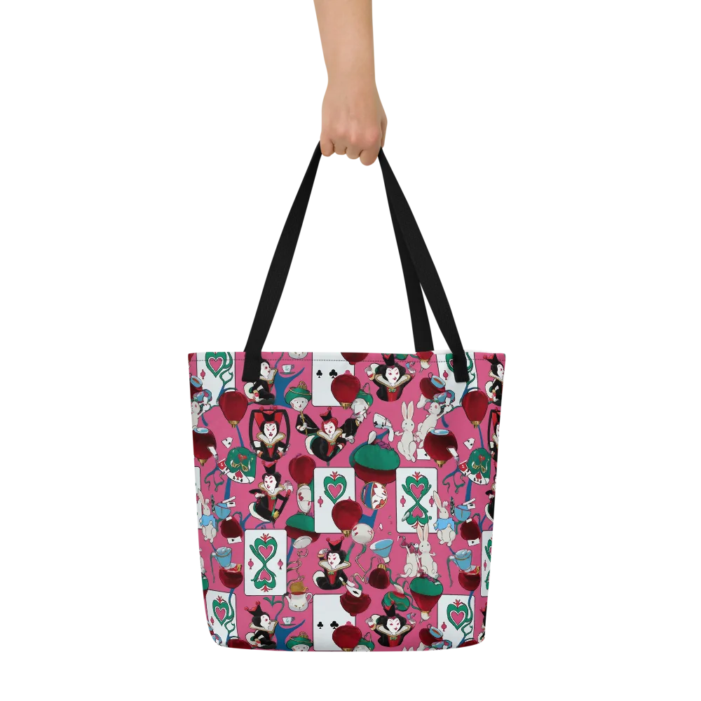 Wonderland Shuffle on Large Tote Bag W/ Pocket — Front