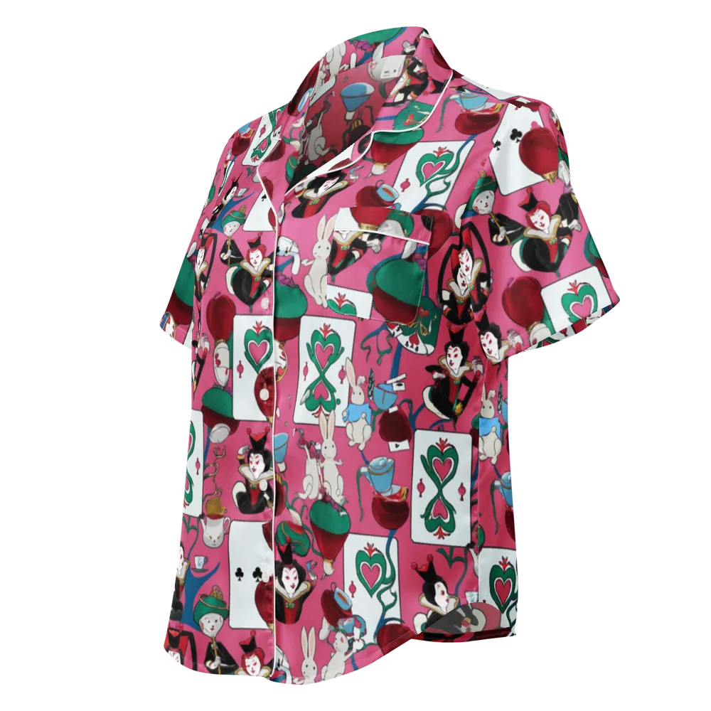 Wonderland Shuffle on Women's Short Sleeve Pajama Top — Left Front