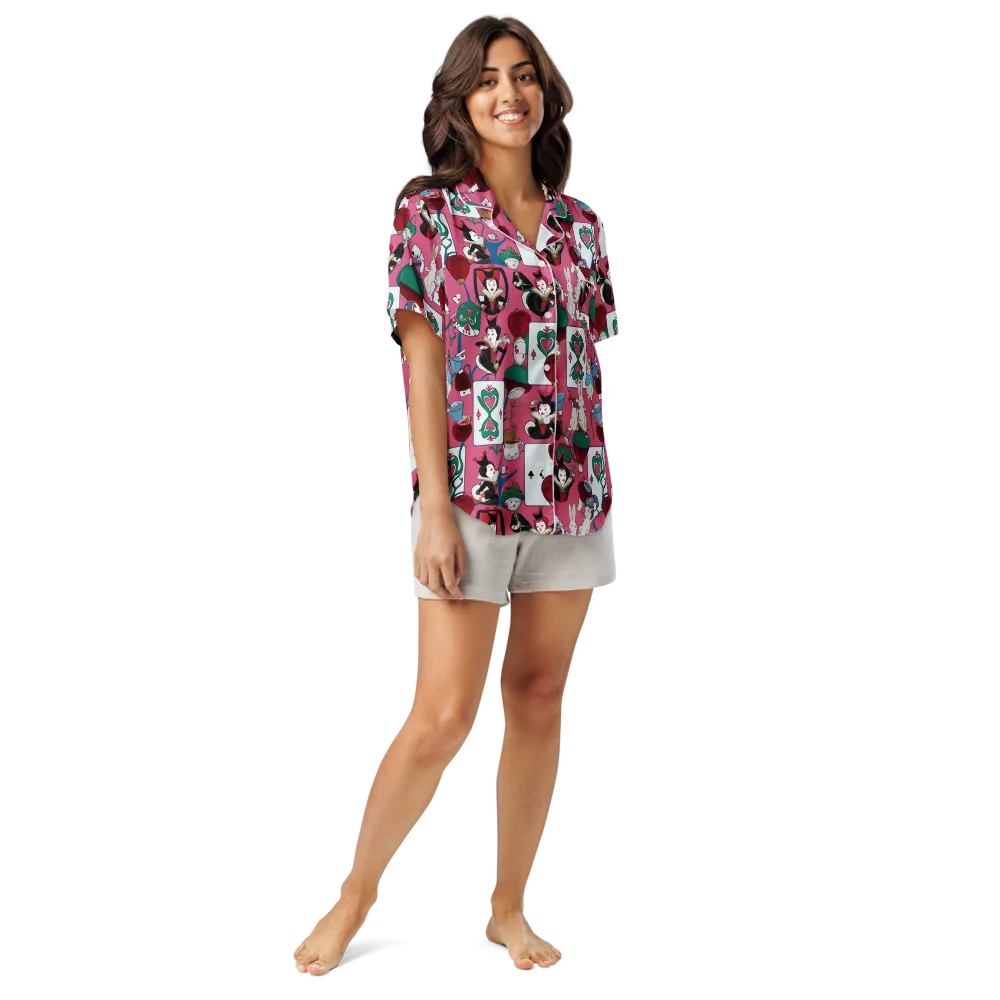Wonderland Shuffle on Women's Short Sleeve Pajama Top — Front