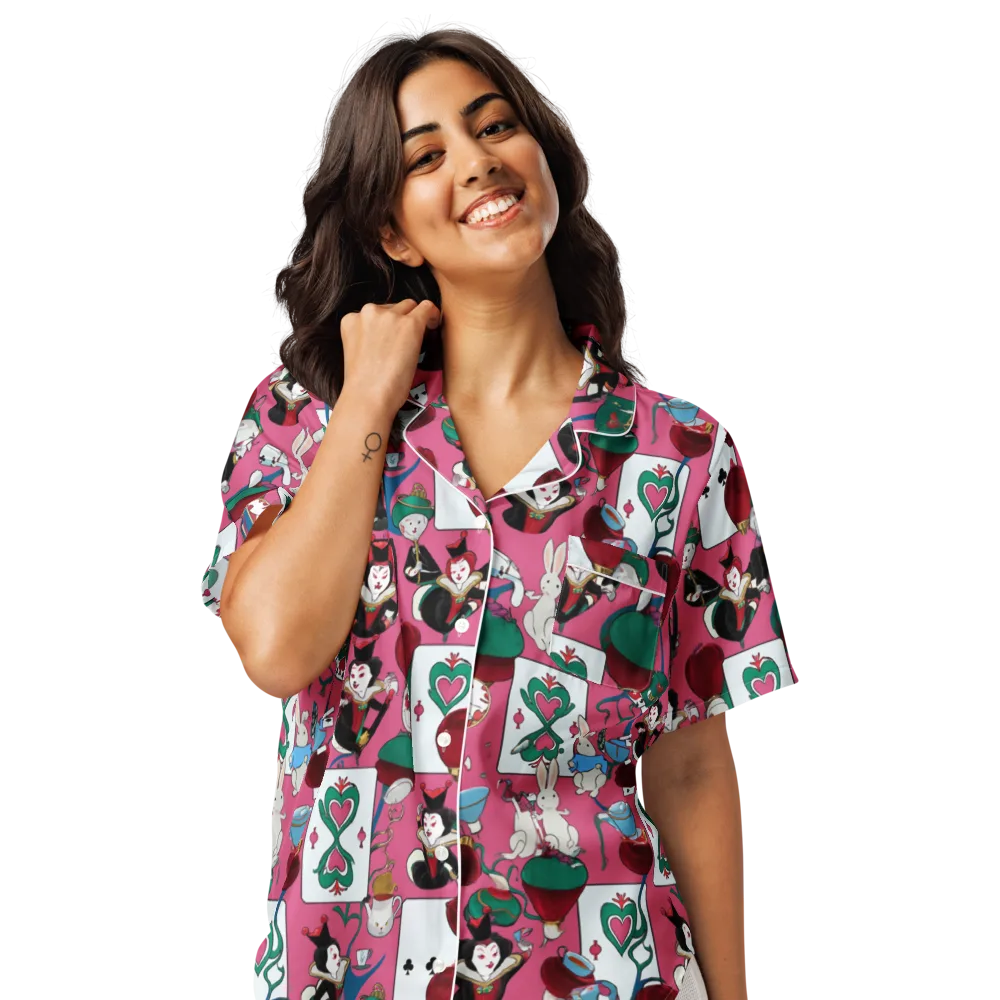 Wonderland Shuffle on Women's Short Sleeve Pajama Top — Front