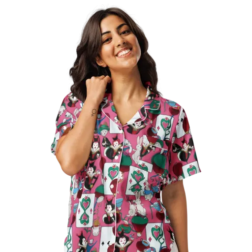Wonderland Shuffle on a Women's Short Sleeve Pajama Top