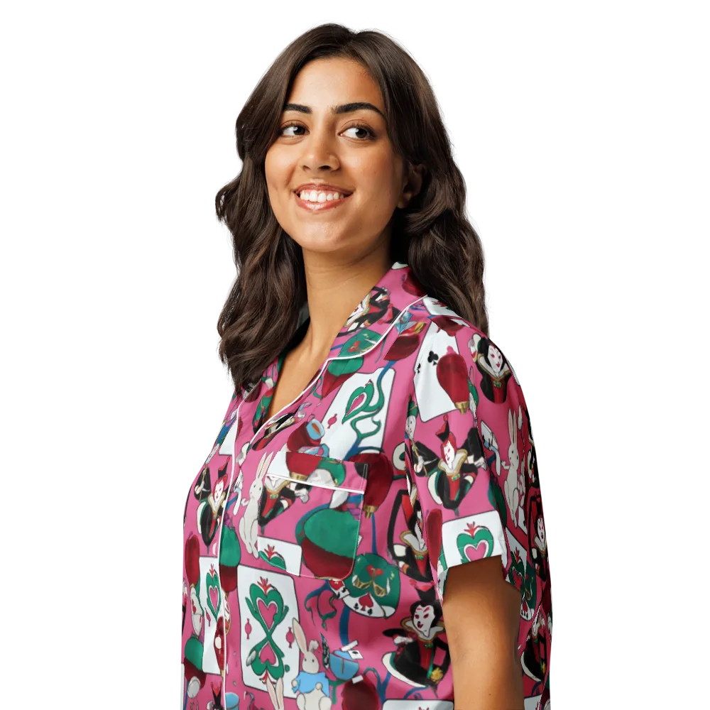 Wonderland Shuffle on Women's Short Sleeve Pajama Top — Left Front