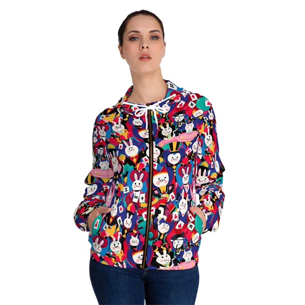 Rabbit Royale on Women's Full-Zip Hoodie — Front On Person