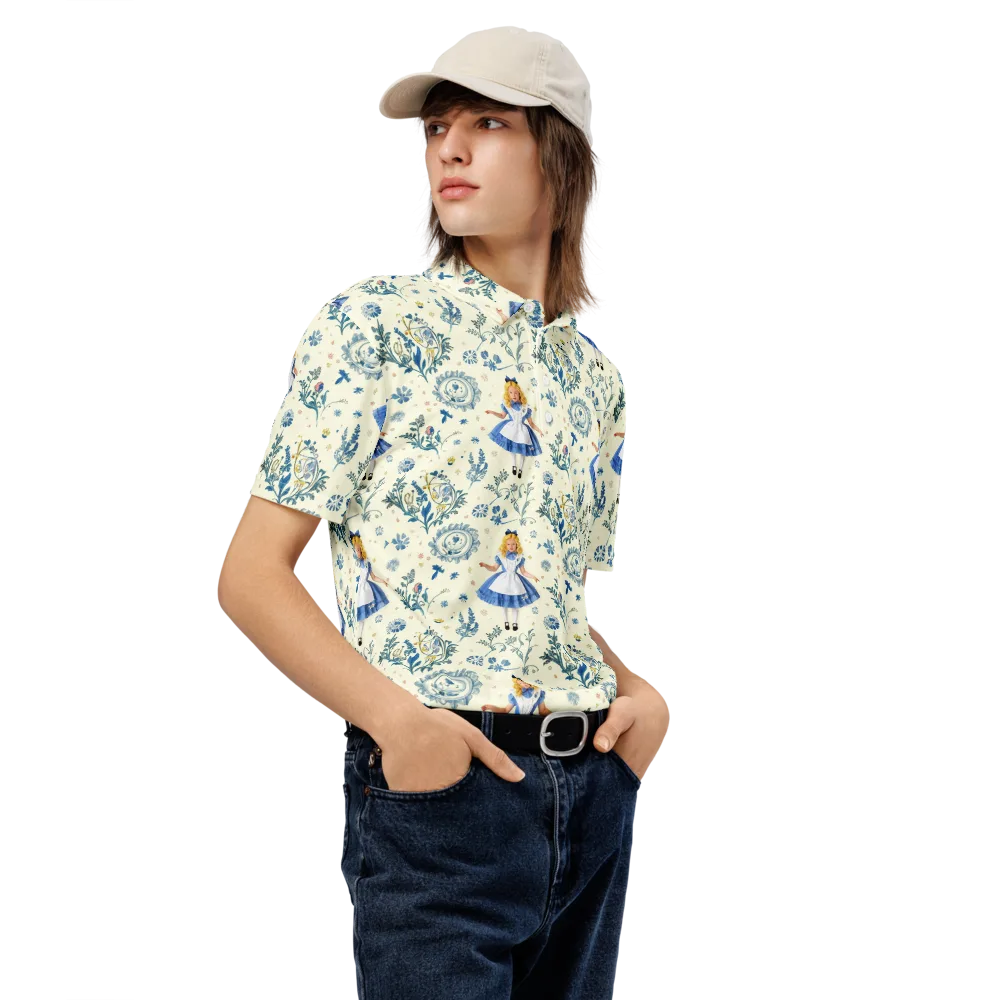 Wonderland Herbarium on Men's Slim Fit Polo Shirt — Right Front