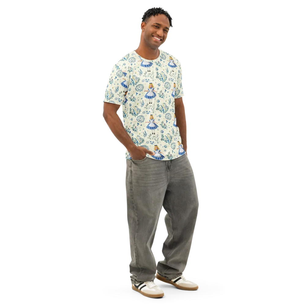 Wonderland Herbarium on Men's Cotton Crew Neck T-Shirt — Right Front