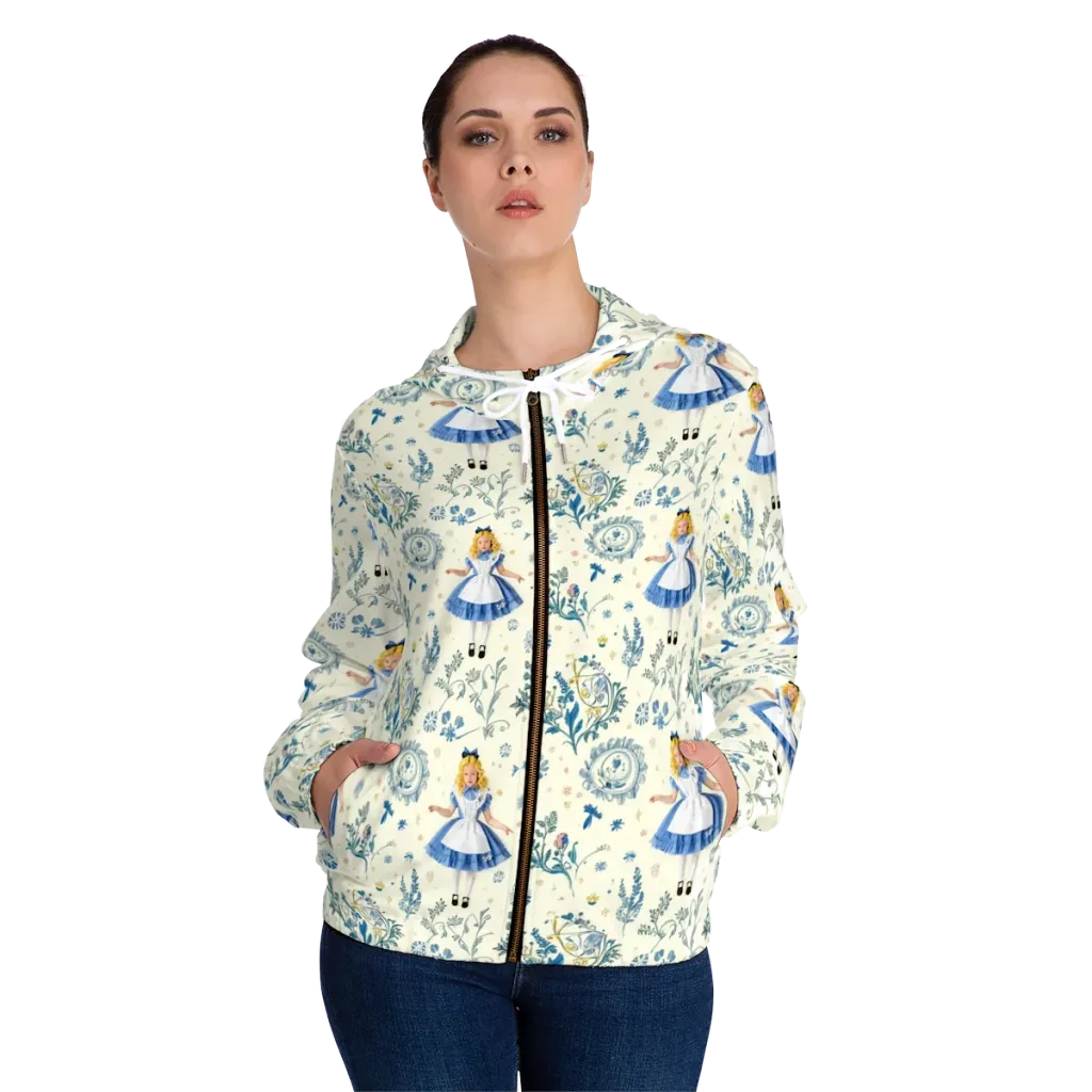 Wonderland Herbarium on Women's Full-Zip Hoodie — Front On Person