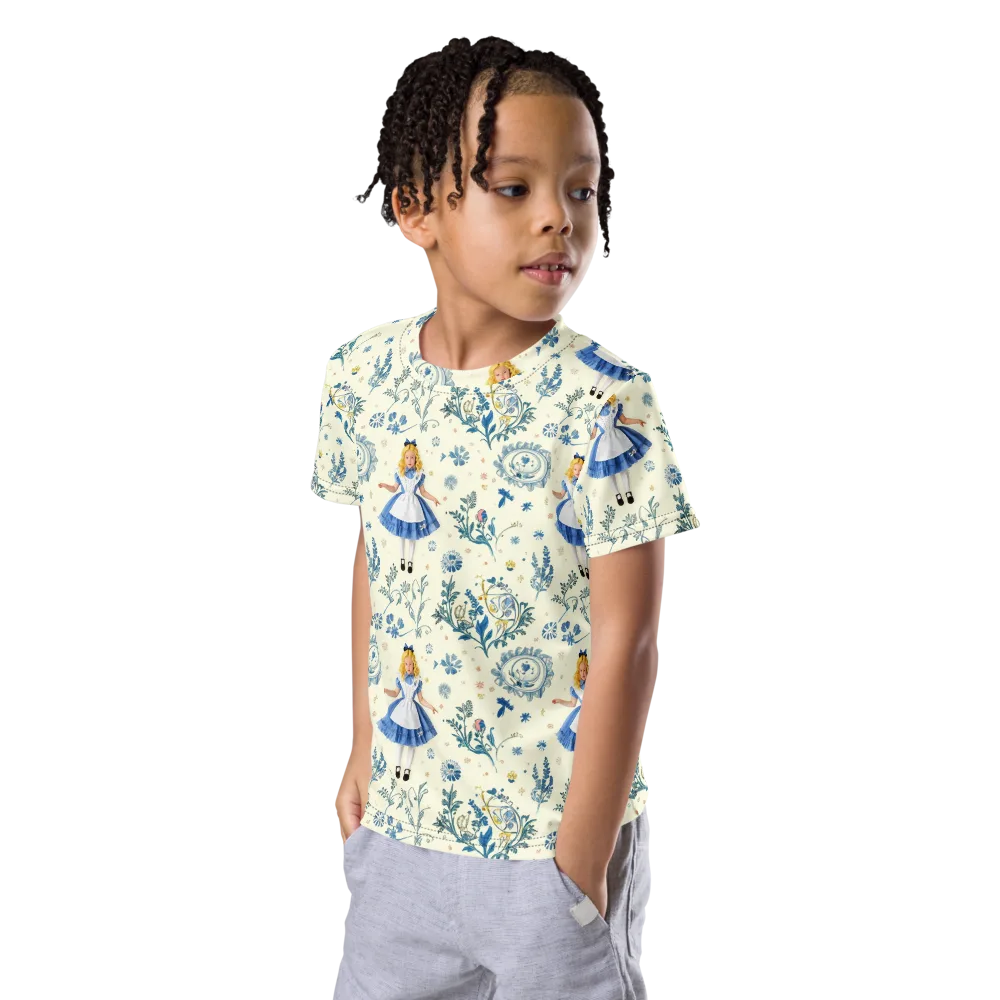 Wonderland Herbarium on Kids Crew Neck T-Shirt — Left Front