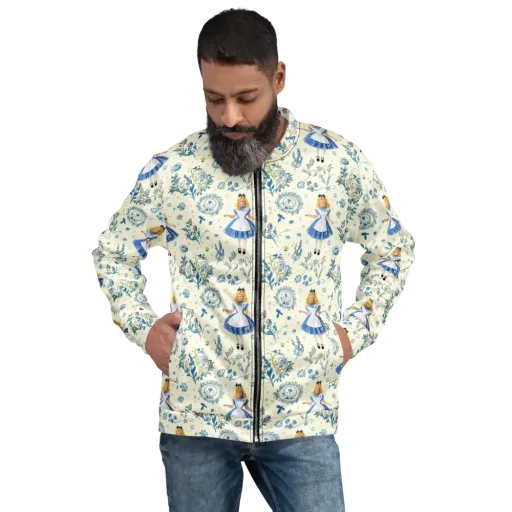 Wonderland Herbarium on a Bomber Jacket