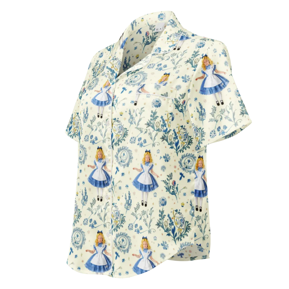 Wonderland Herbarium on Women's Short Sleeve Pajama Top — Left Front