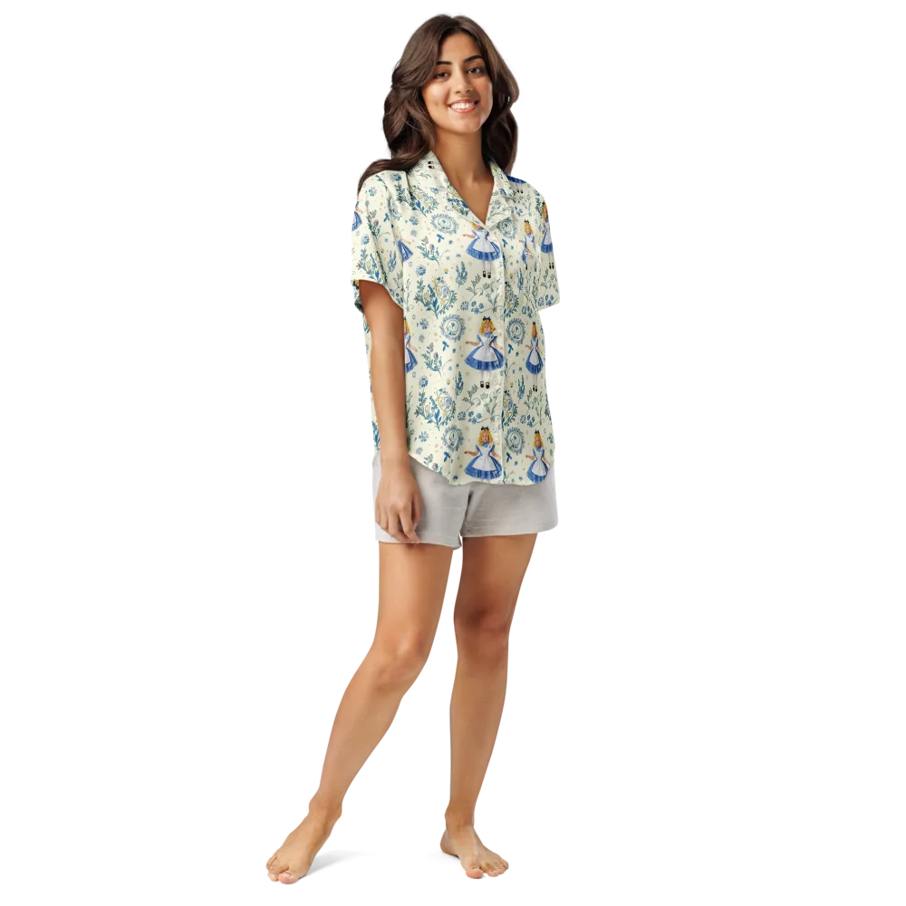 Wonderland Herbarium on Women's Short Sleeve Pajama Top — Front