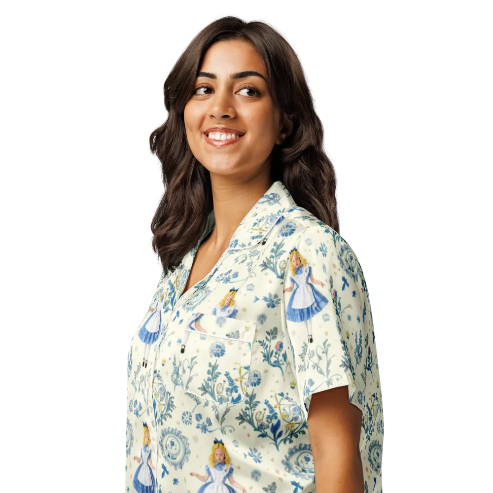 Wonderland Herbarium on Women's Short Sleeve Pajama Top — Left Front