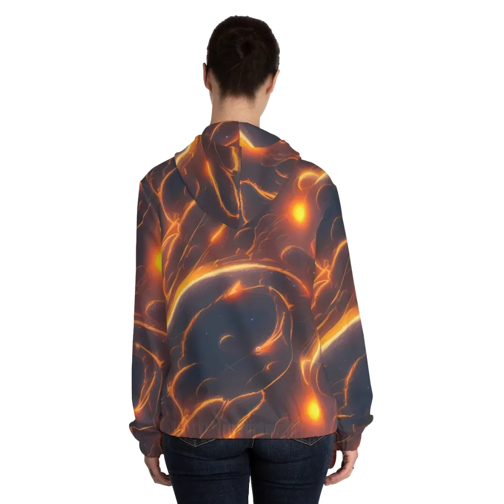 Inferno Spirals on Women's Full-Zip Hoodie — Back On Person