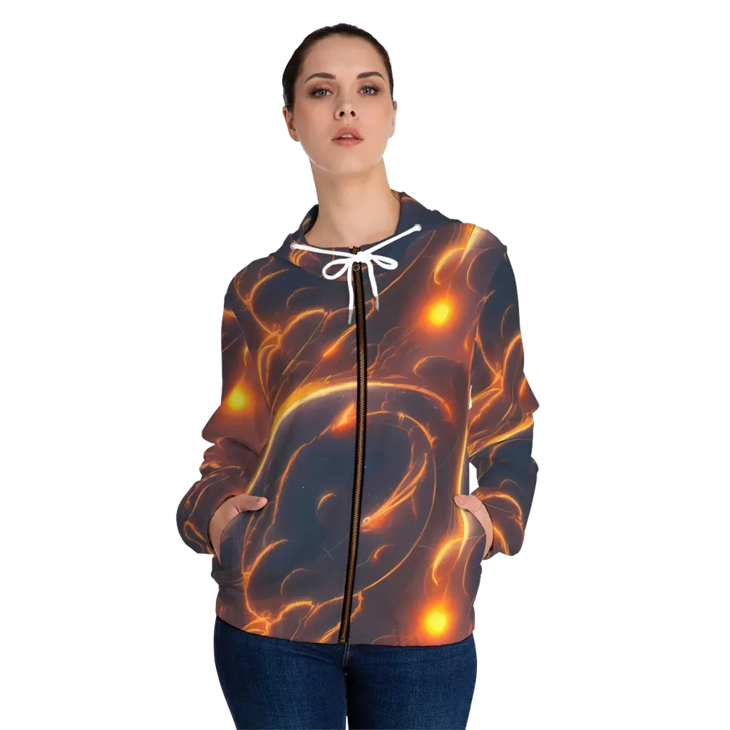 Inferno Spirals on Women's Full-Zip Hoodie — Front On Person