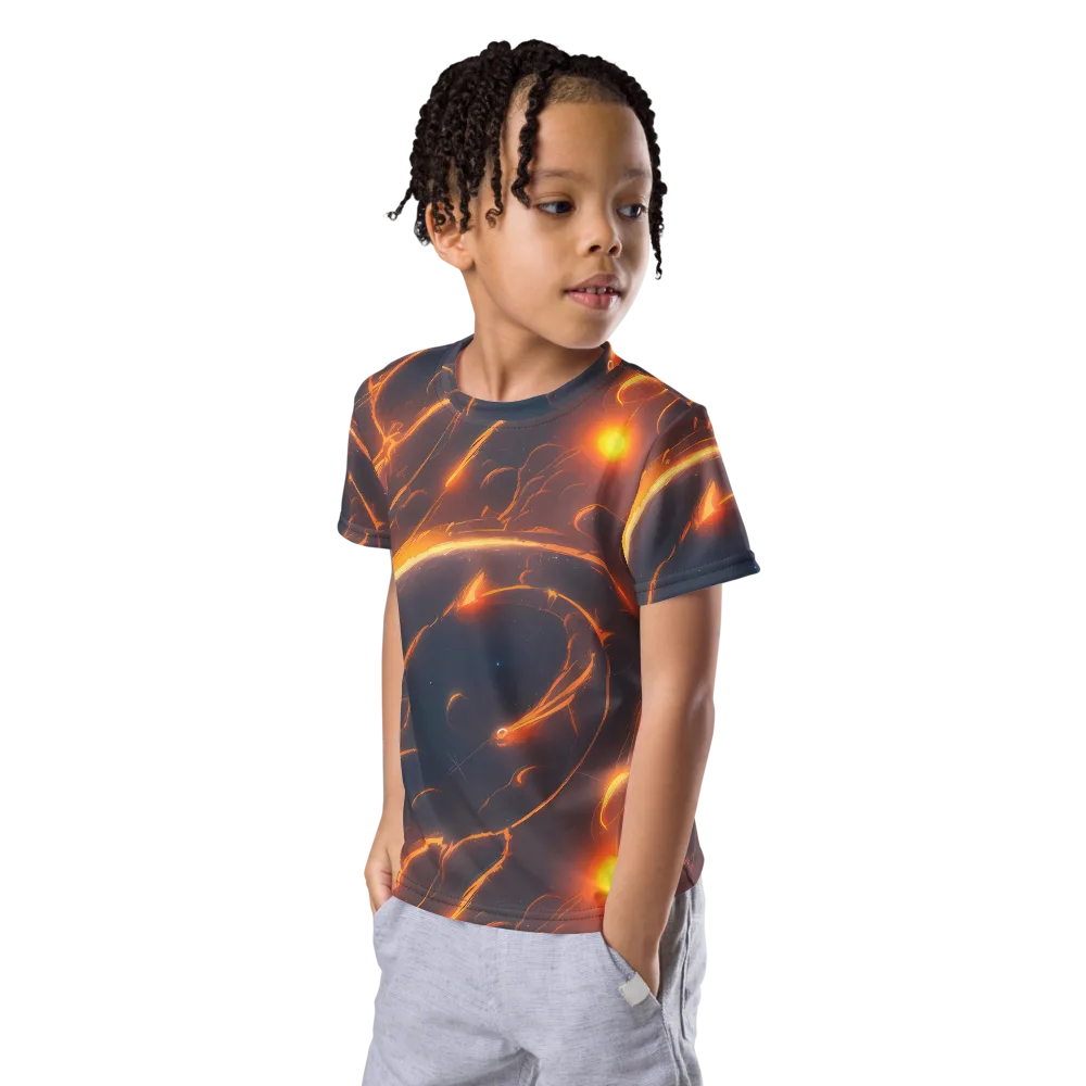 Inferno Spirals on Kids Crew Neck T-Shirt — Left Front