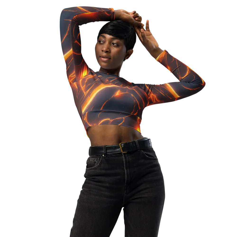 Inferno Spirals on Long Sleeve Crop Top — Front