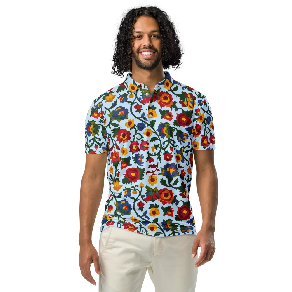 Brocade Bloom on Men's Slim Fit Polo Shirt — Front