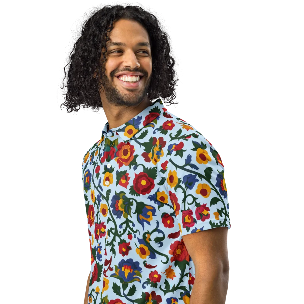 Brocade Bloom on Men's Slim Fit Polo Shirt — Left Front