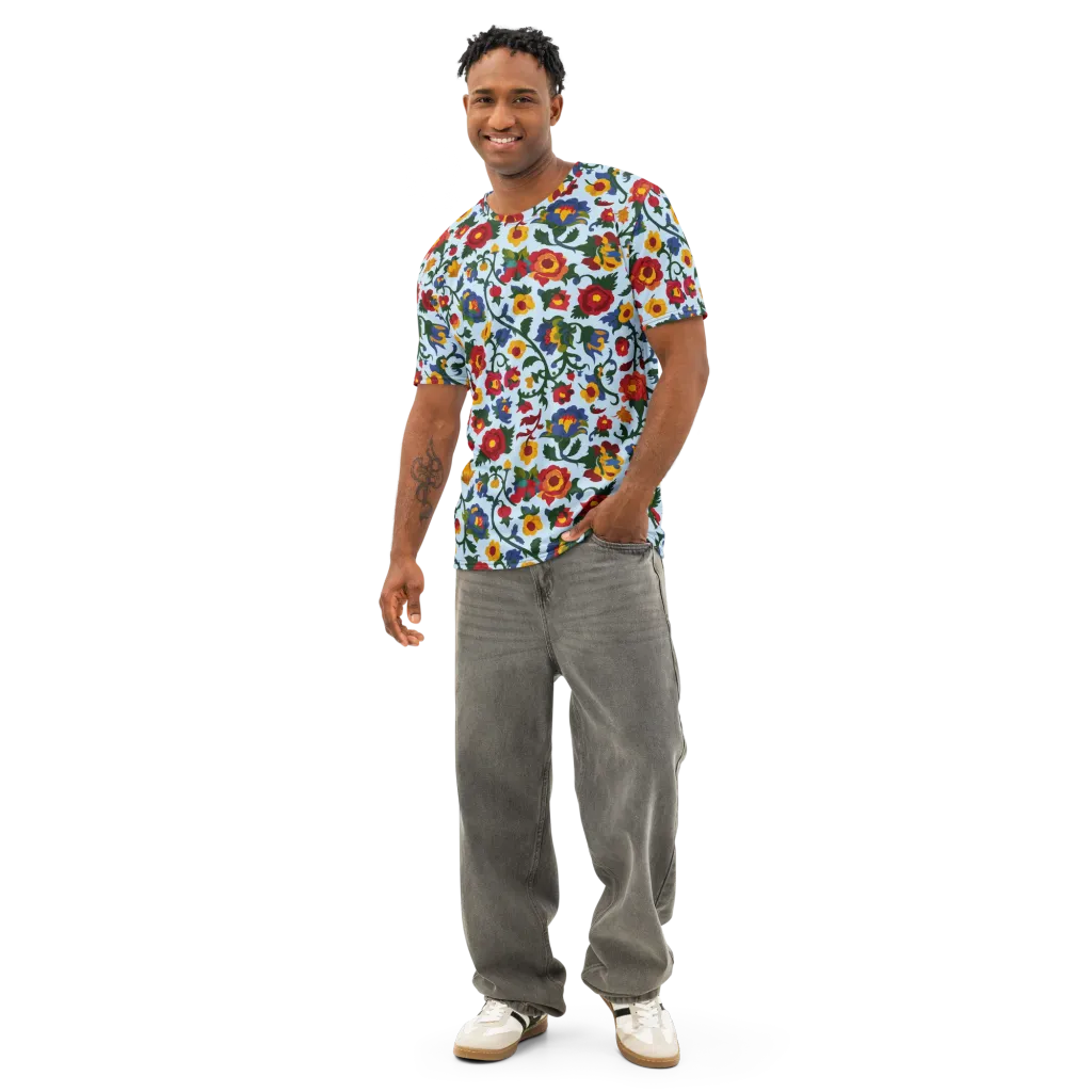 Brocade Bloom on Men's Cotton Crew Neck T-Shirt — Front
