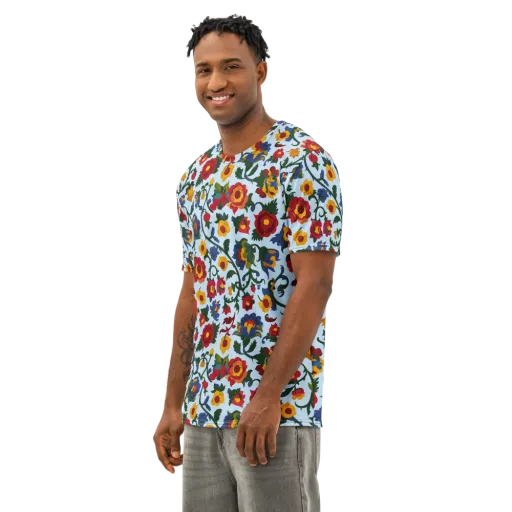 Brocade Bloom on a Men's Cotton Crew Neck T-Shirt