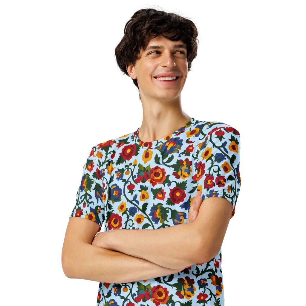 Brocade Bloom on Men's Crew Neck T-Shirt — Left Front
