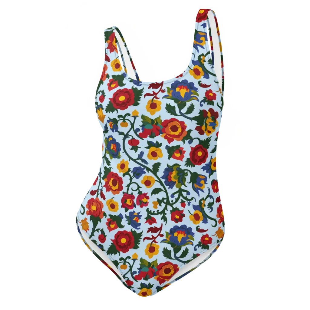 Brocade Bloom on One-Piece Swimsuit — Front