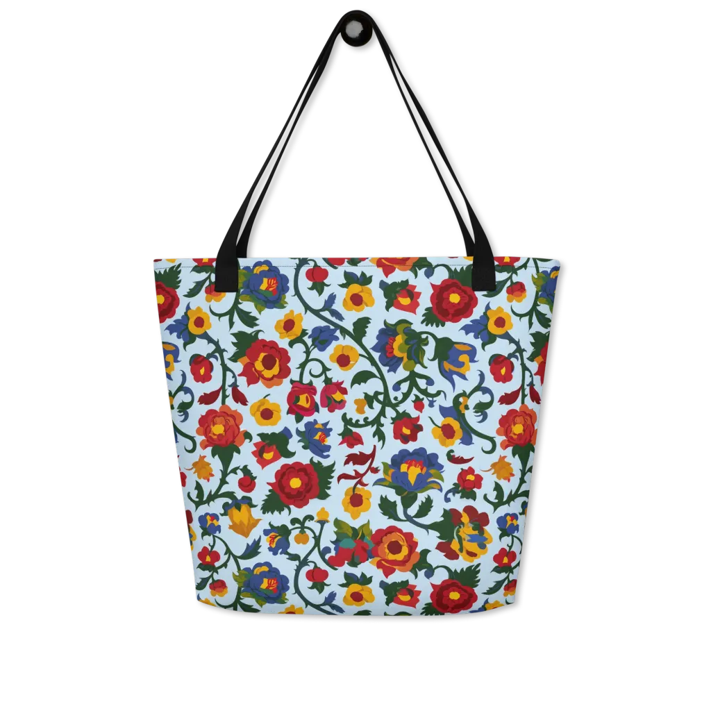 Brocade Bloom on Large Tote Bag W/ Pocket — Front
